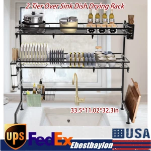 2-Tier Over Sink Dish Drying Rack Cutlery Drainer Kitchen Cup Organizer 82cm NEW - Picture 1 of 24