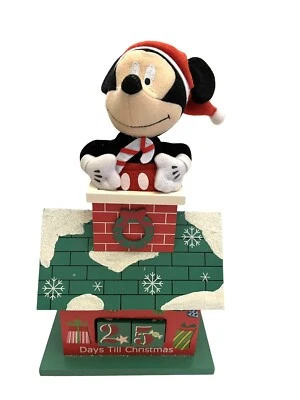 VTG Disney Santa Mickey Plush Wooden 11” House Countdown Til Christmas Calendar - Image 1 of 4