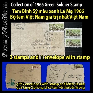 2 stamps and 1 envelope with stamp. Rare 1966 Vietnamese Green Soldier Stamp. - Picture 1 of 12
