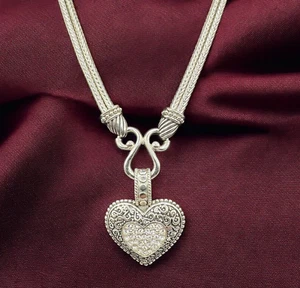 Lia Sophia LOVE DUST Crystal Heart Pendant Necklace Signed Snake Chain Valentine - Picture 1 of 17