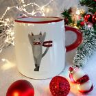 New Ceramic Xmas Winter Holiday Fun Gray Cat Ice Skating 21 oz Tea Coffee Mug