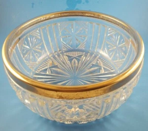Vintage Mint Lead Crystal Deeply Cut Glass England 8" Bowl Silver Plated Rim - Picture 1 of 8