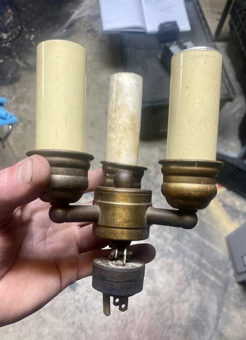 ?? Antique Vintage 3 arm Brass chandelier light fixture part With Outlet Plug??? Cover