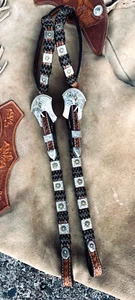 BLACK HORSE LEATHERWORKS VINTAGE STERLING SILVER BEADED WESTERN SHOW HEADSTALL* - Picture 1 of 9