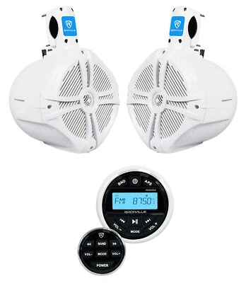 Rockville RGHR2 Marine Bluetooth USB Receiver+Remote+(2) 8" Wakeboard Speakers - Image 1 of 4
