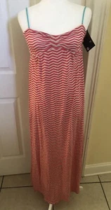 NWT Boho *ROXY* Pink Teal STRIPED Cotton BEACH Sun MAXI DRESS Sz Sma - Picture 1 of 5