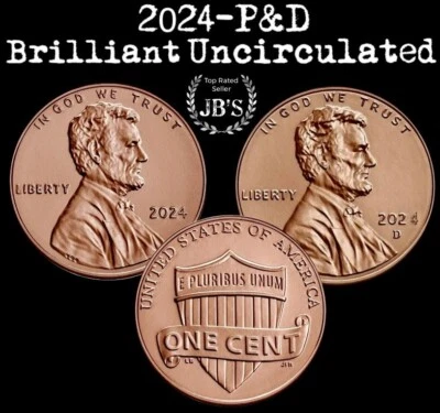 2024-P&D Lincoln Shield Cent (2) Penny Set - BRILLIANT UNCIRCULATED (BU) - Image 1 of 3