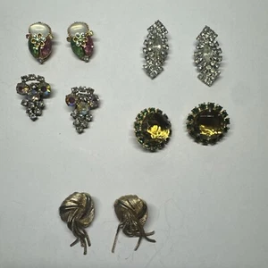 Vintage Rhinestone Clip On Earring Lot used (storage D) - Picture 1 of 9