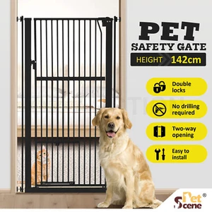 Safety Gate Pet Dog Cat Security Extra Tall Retractable Fence Guard Door 142cm - Picture 1 of 11