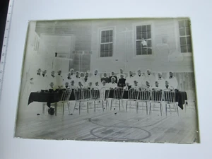 LATE 1800s or EARLY 1900s GLASS NEGATIVE,  FATHER-SON BREAKFAST IN GYMNASIUM - Picture 1 of 1