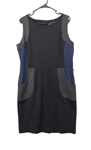Dana Buchman Dress Sz 14 Dark Color Block Sleeveless Knit Sheath Corporate Girly - Picture 1 of 22
