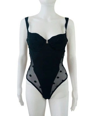 Terno de corpo vintage anos 90 Risk por Andre Sarda preto bolinhas malha moldada retrô P - Imagem 1 de 4