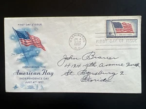 1094 Independence Day 48 Star Flag FDC Art Craft Jul 4 1957 Washington DC - Picture 1 of 2