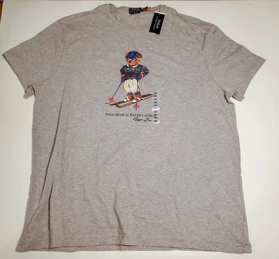 Para hombres Talla 2XL XXL Ralph Lauren Calce Clásico Algodón Esquí Polo Oso Camiseta Gris NUEVO Foto 1 de 3