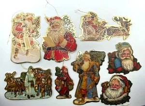 8 x gestanzter Weihnachtsmann Ornament 80er Jahre viktorianischer Stil - Bild 1 von 5