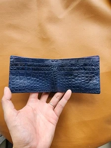 Navy Blue 100% Doubleside Real Genuine Leather skin Men Bifold Wallets - Picture 1 of 9