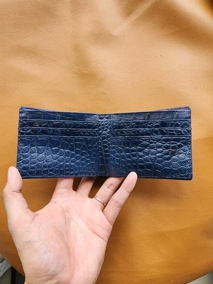 Navy Blue 100% Doubleside Real Genuine Leather skin Men Bifold Wallets - Image 1 of 4