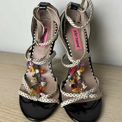 Betsey Johnson Clarice Polka Dot High Heel Pumps Sandal Beaded Tassels Size 9 - Image 1 of 4