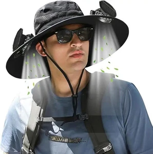 Wide Brim Sun Hat with Solar & USB Powered Fan UV Protection for Camping Fishing - Bild 1 von 16