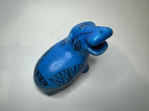 Blue MMA Ceramic Hippo Figurine Southwest Folk Art Pottery Animal Sculpture - Picture 1 of 11