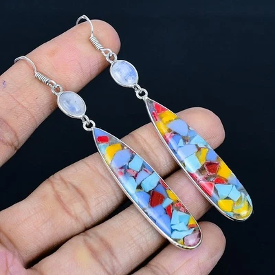 Pendientes hechos a mano enchapados en plata 925 Spiny Oyster de 3,35" Foto 1 de 3