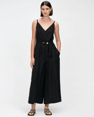 Veronika Maine Womens Jumpsuit Sz 8 Black Wide Leg Linen Casual New RRP$349 — 第 1/4 张图片