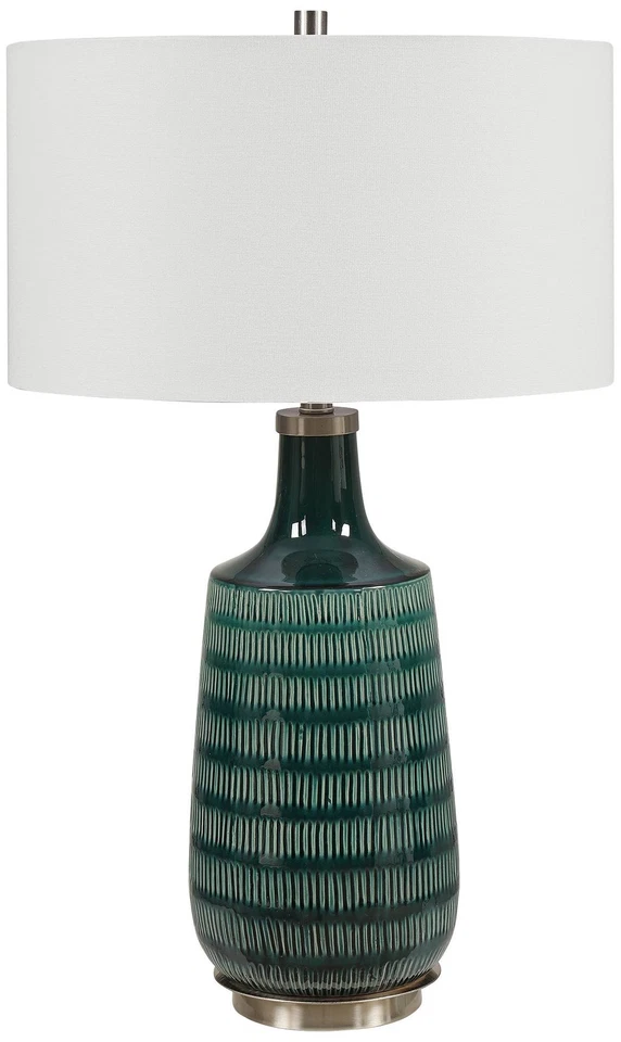 Lámpara de Mesa Moderna 30 1/2" Alto Esmalte Verde Azulado Cerámica Pantalla Blanca Salón Casa Foto 1 de 1