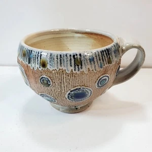 Handcrafted Studio Art Pottery Signed 2015 Coffee Mug Glazed Geometric Design - Picture 1 of 8
