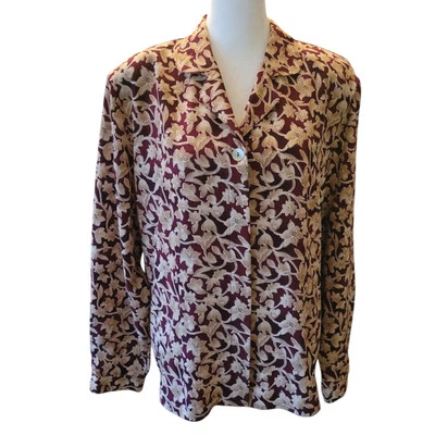 Blusa Impresiones Años 90 De Colección Talla Grande Tostada y Granate Floral Carrera Top Manga con Pestaña Foto 1 de 4