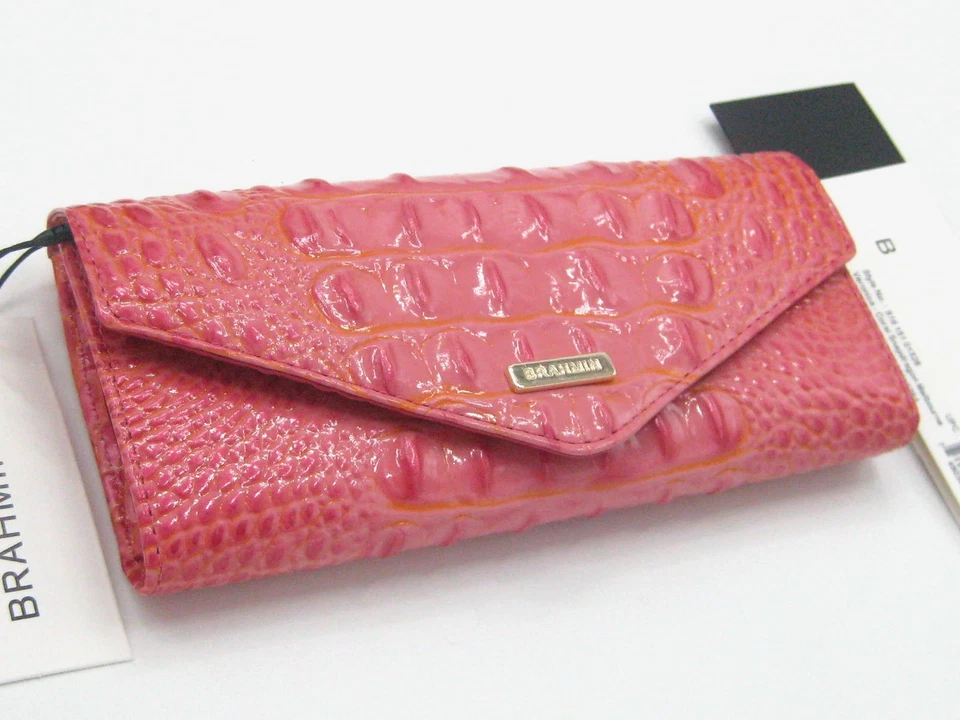 Brahmin Croc Embossed Leather Veronica Wallet in Coral Snapdragon Melbourne
