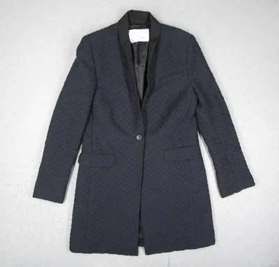 A.L.C. Blazer Mujer 8 Azul Texturizado Jacquard Largo Satén Solapa Botón Hecho en EE. UU. Foto 1 de 4
