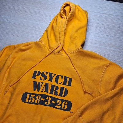 Pulôver masculino Steve & Barrys Psych Ward gráfico com capuz laranja grande Y2K - Imagem 1 de 4