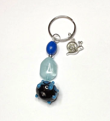 HANDMADE PRETTY BLUE BEADED KEYRING WITH SNAIL CHARM - PERFECT STOCKING FILLER - Image 1 of 4