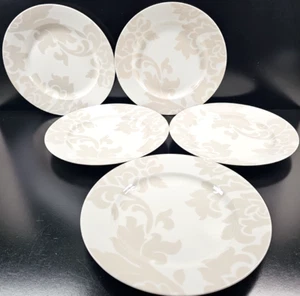5) Martha Stewart Lisbon Grey Dinner Plates Set Macy's Floral Scrolls Dishes Lot - Picture 1 of 24