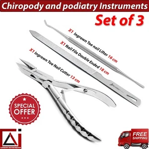 Podiatry Basic Toenail Removal Kit Ingrown Clipper Nipper Nail Lifter Files 3Pcs - Picture 1 of 4