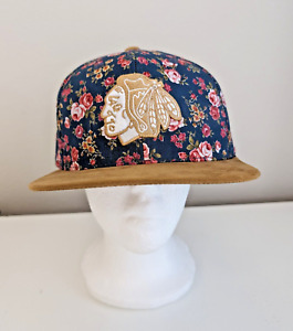 Chicago Blackhawks baseball cap NHL navy floral suede pink American Needle