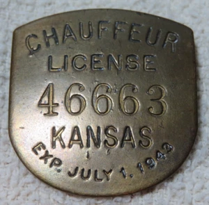 INSIGNIA DE LATÓN DE METAL CHOFER KANSAS 1943 de julio de colección - Imagen 1 de 3