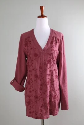 Top manga lengüeta lino bordado Lucy SOFT AROUND NUEVO CON ETIQUETAS $89 talla pequeña Foto 1 de 4