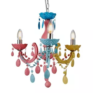 Litecraft Glow Marie Chandelier Crystal Effect 3 Arm E14 Base - Multi Coloured   - Picture 1 of 5