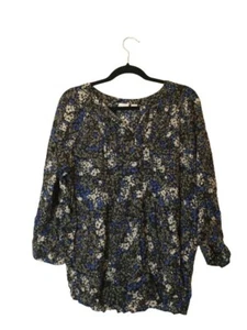 Westbound Women's Large Black Blue Grey Multi Color Floral Blouse Shirt Top NWT - Picture 1 of 12