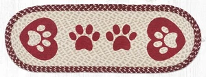 Braided Jute Hand Stenciled Oval Table Runner. Earth Rugs. HEART PAWS. 13" X 36" - Picture 1 of 1