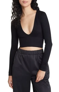 BDG Urban Outfitters Josie ribbed, v-neck black crop Top Large NWT (41) - Picture 1 of 8