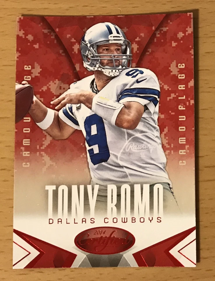 2014 PANINI CERTIFIED CAMOUFLAGE RED TONY ROMO DALLAS COWBOYS EASTERN ILLINOIS - Image 1 of 1