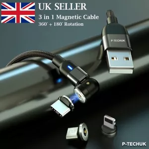 360°+180° 3 in 1 Rotating Magnetic Cable Magnetic Phone Charger USB Cable A15 - Picture 1 of 13