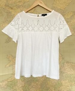 J Crew White Cute Broderie Anglaise Top Blouse T-shirt Size Xs 6-8