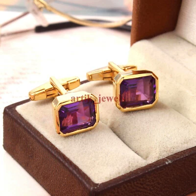 Naturel Gemme Améthyste Avec Plaqué Or 925 Argent Sterling Boutons #5956 - Bild 1 von 4