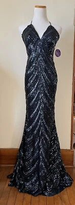 Windsor Navy Blue Sequin Mermaid Long Prom Formal Cruise Dress Size Small NWT - Image 1 of 4