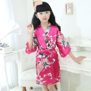 Girls Ice Slik Sleep Robe Chinese Traditional Bathrobe Japanese Kimono Sleepwear - Picture 1 of 10