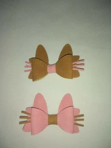 hand made cat bow hair clips [ light pink and brown ] - Picture 1 of 3