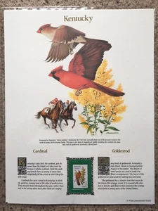 State Bird Flower Stamp Panel KENTUCKY cardinal goldenrod - Picture 1 of 1